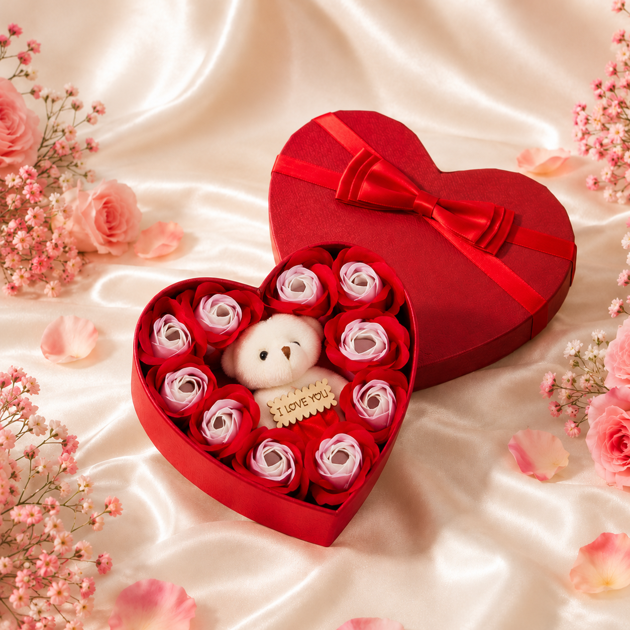 Un Cœur Rempli d’Amour – Coffret Roses & Ourson