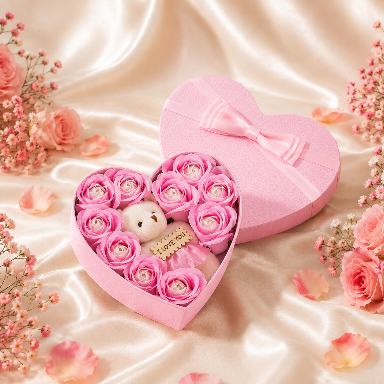 Un Cœur Rempli d’Amour – Coffret Roses & Ourson