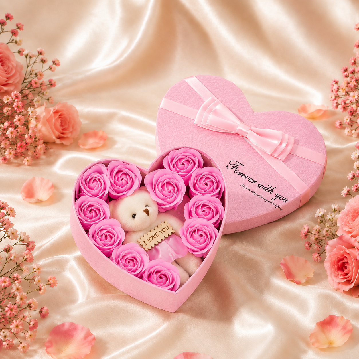 Un Cœur Rempli d’Amour – Coffret Roses & Ourson